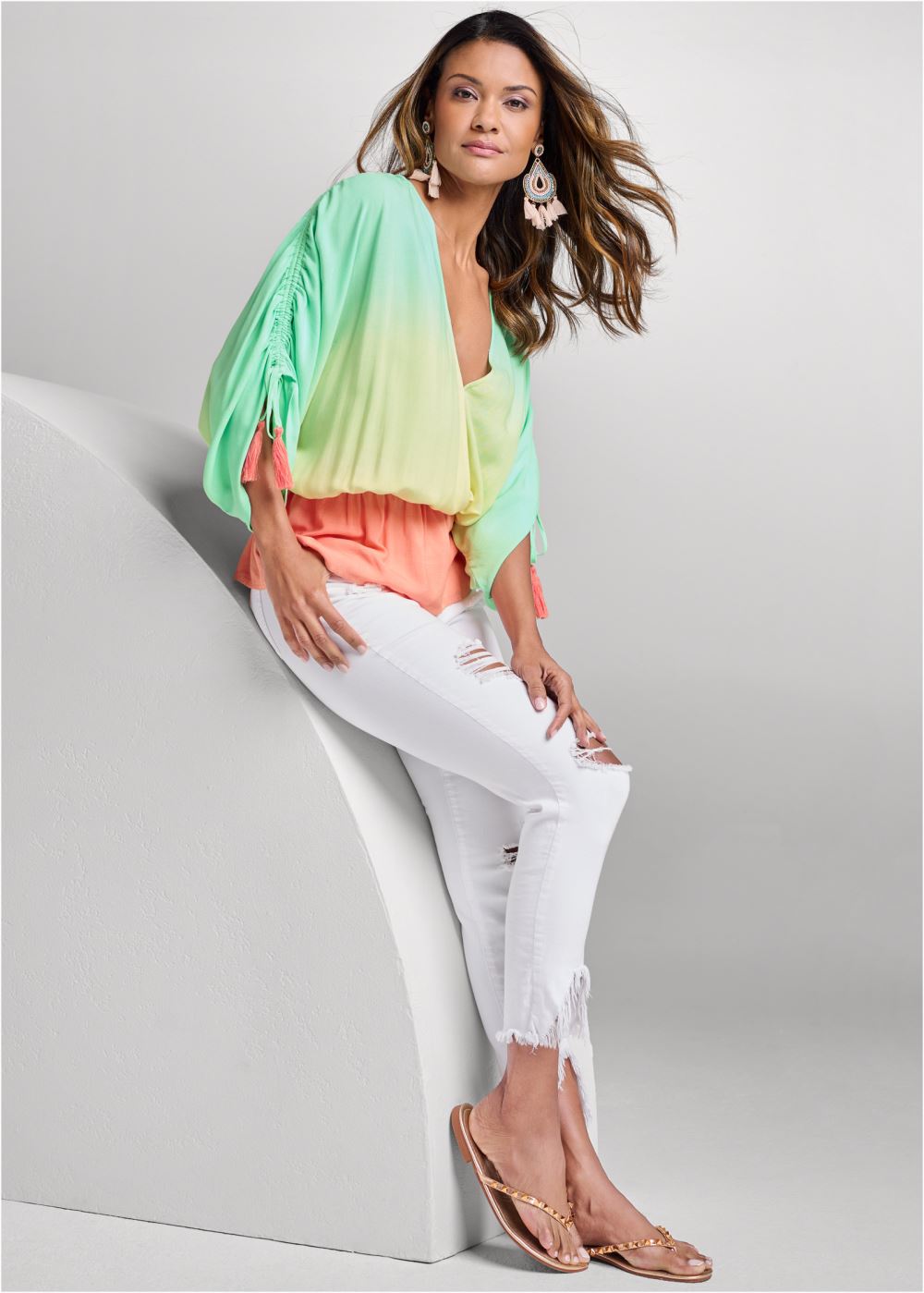 Venus Ombre Surplice Top in Mint Multi