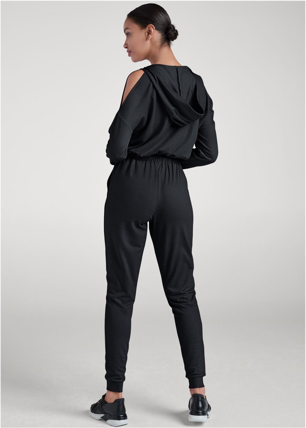 Venus Gold Stud Hooded Jumpsuit in Black