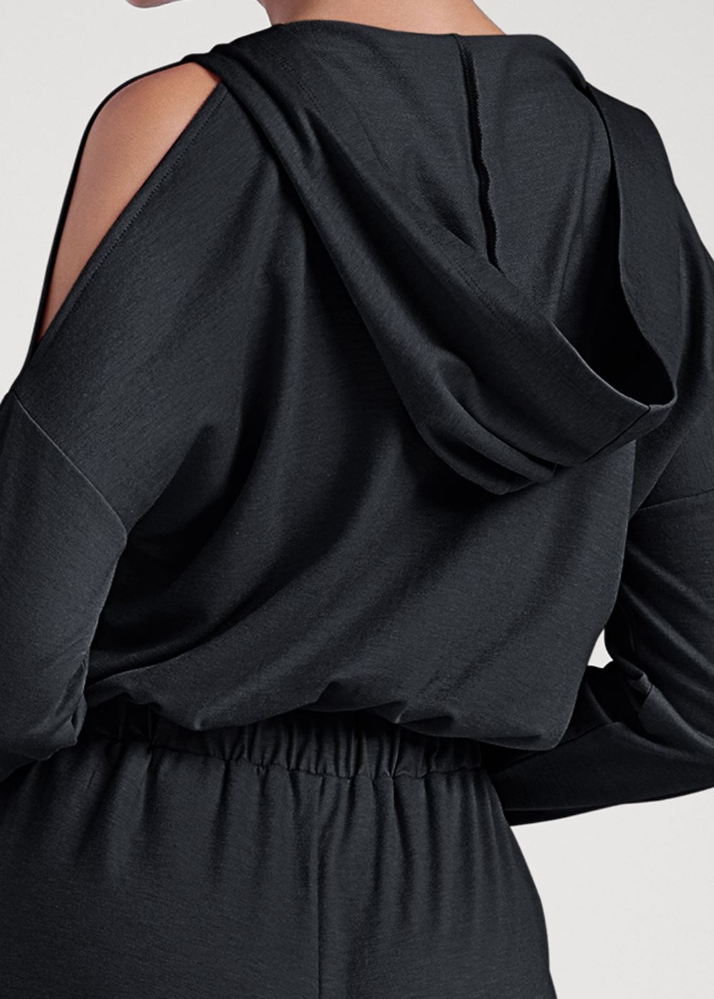 Venus Gold Stud Hooded Jumpsuit in Black