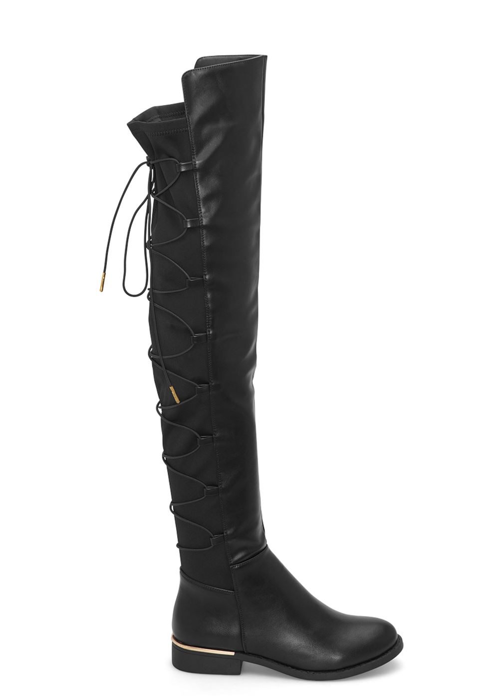 Venus Lace-Up Back Detail Boots in Black