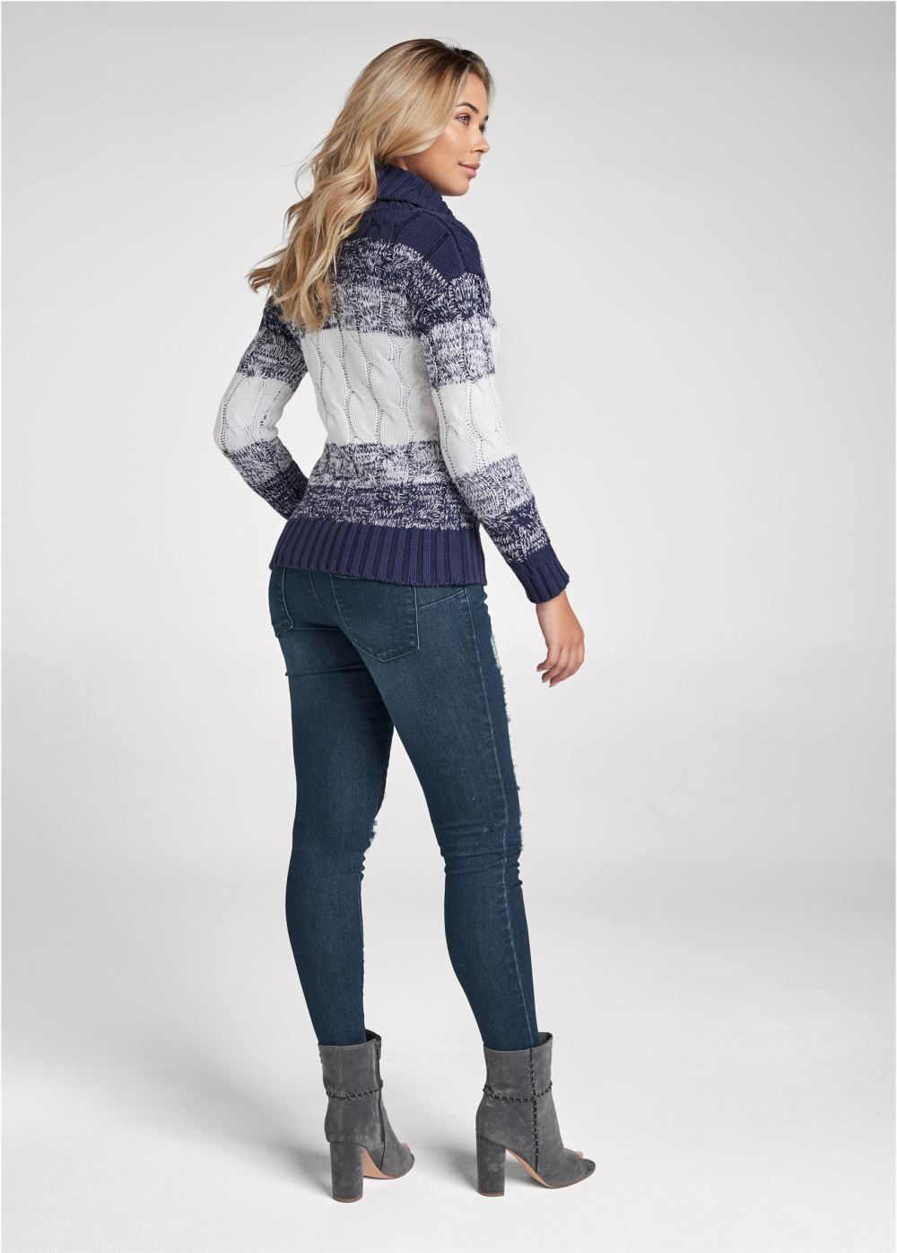 Venus VENUS | Marled Striped Turtleneck in White Multi