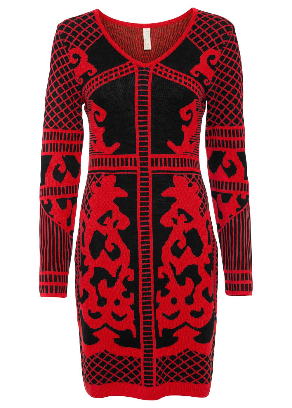 Venus Printed Sweater Dress - Black & Red