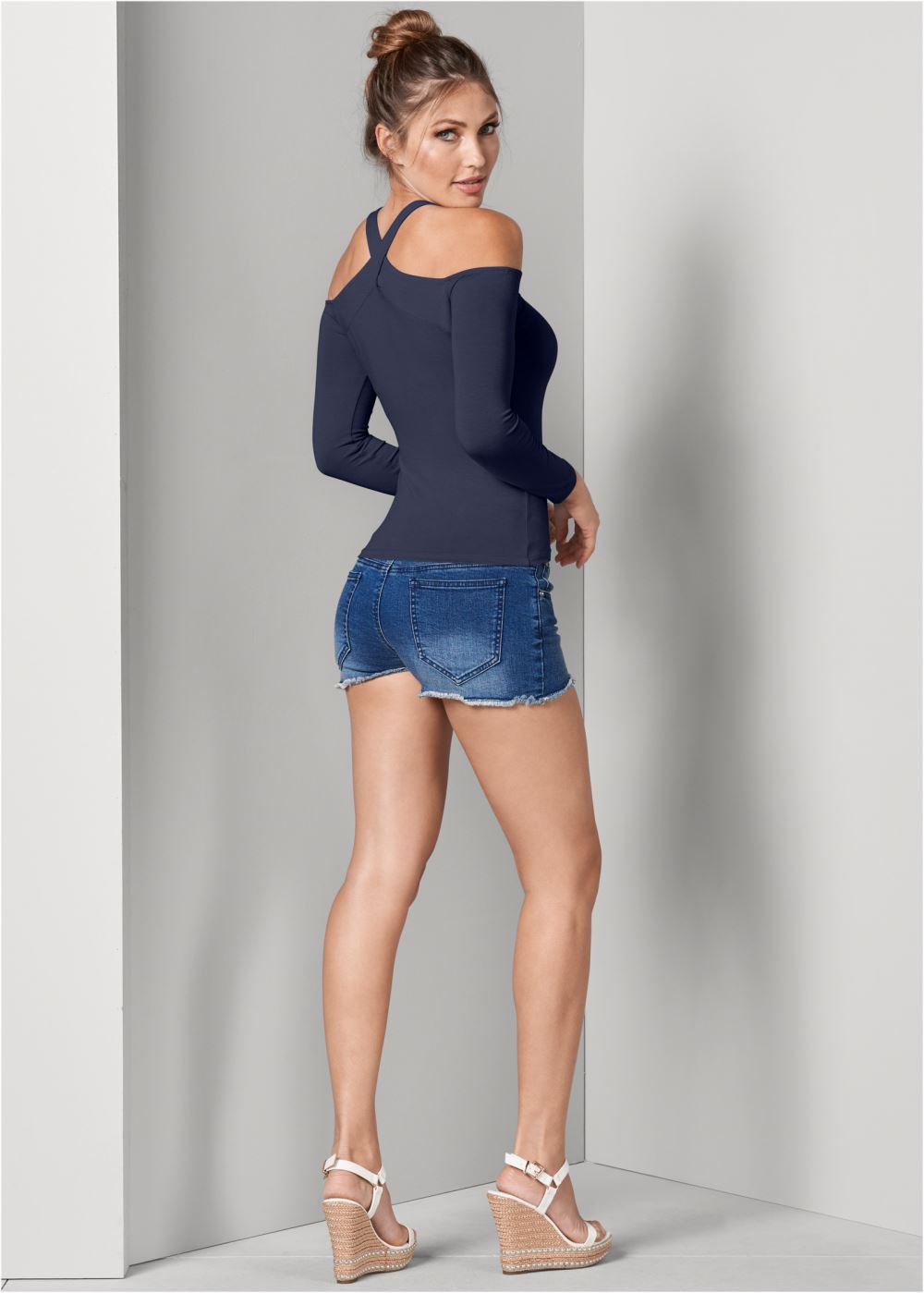Venus Crisscross Neck Top in Navy