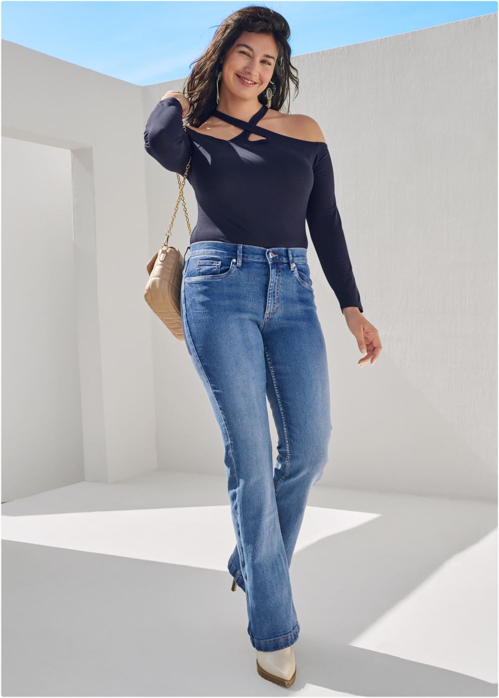 Venus Crisscross Neck Top in Navy