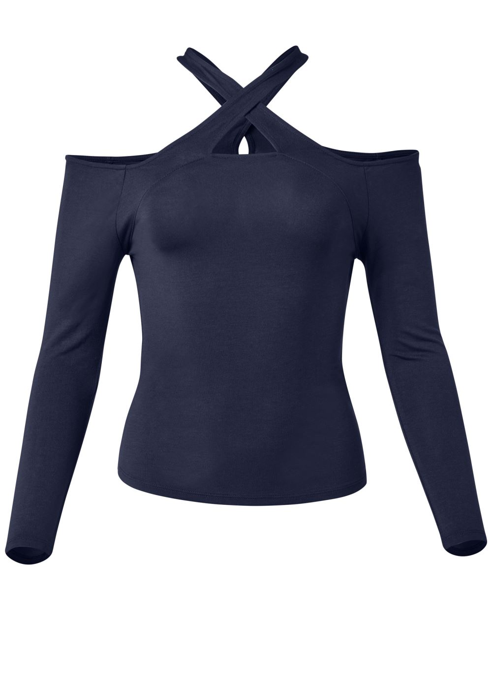 Venus Crisscross Neck Top in Navy