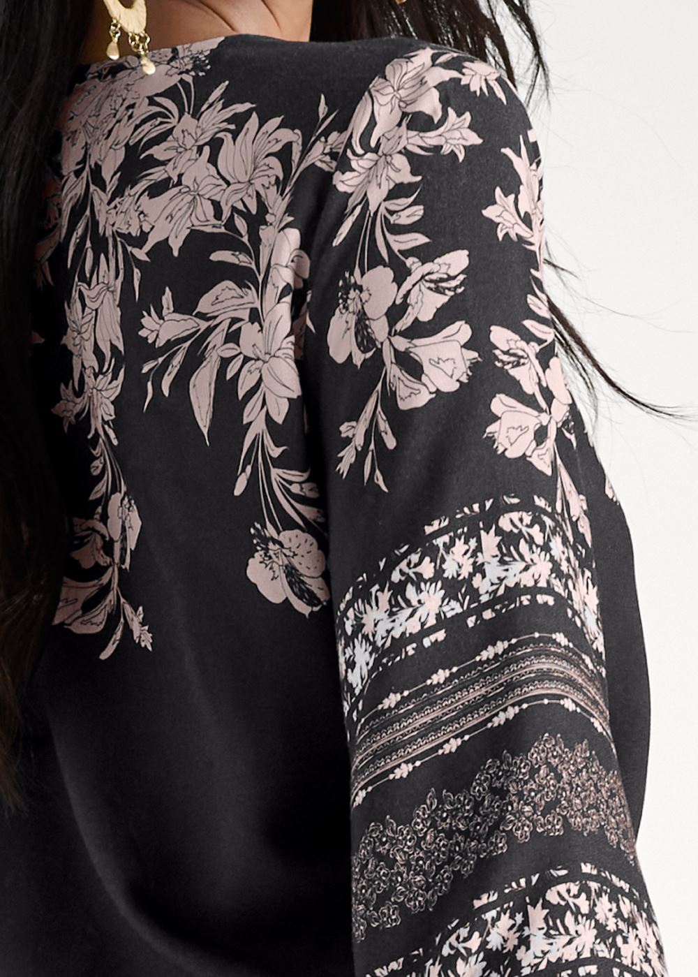 Venus Bell Sleeve Print Wrap Top in Black Multi