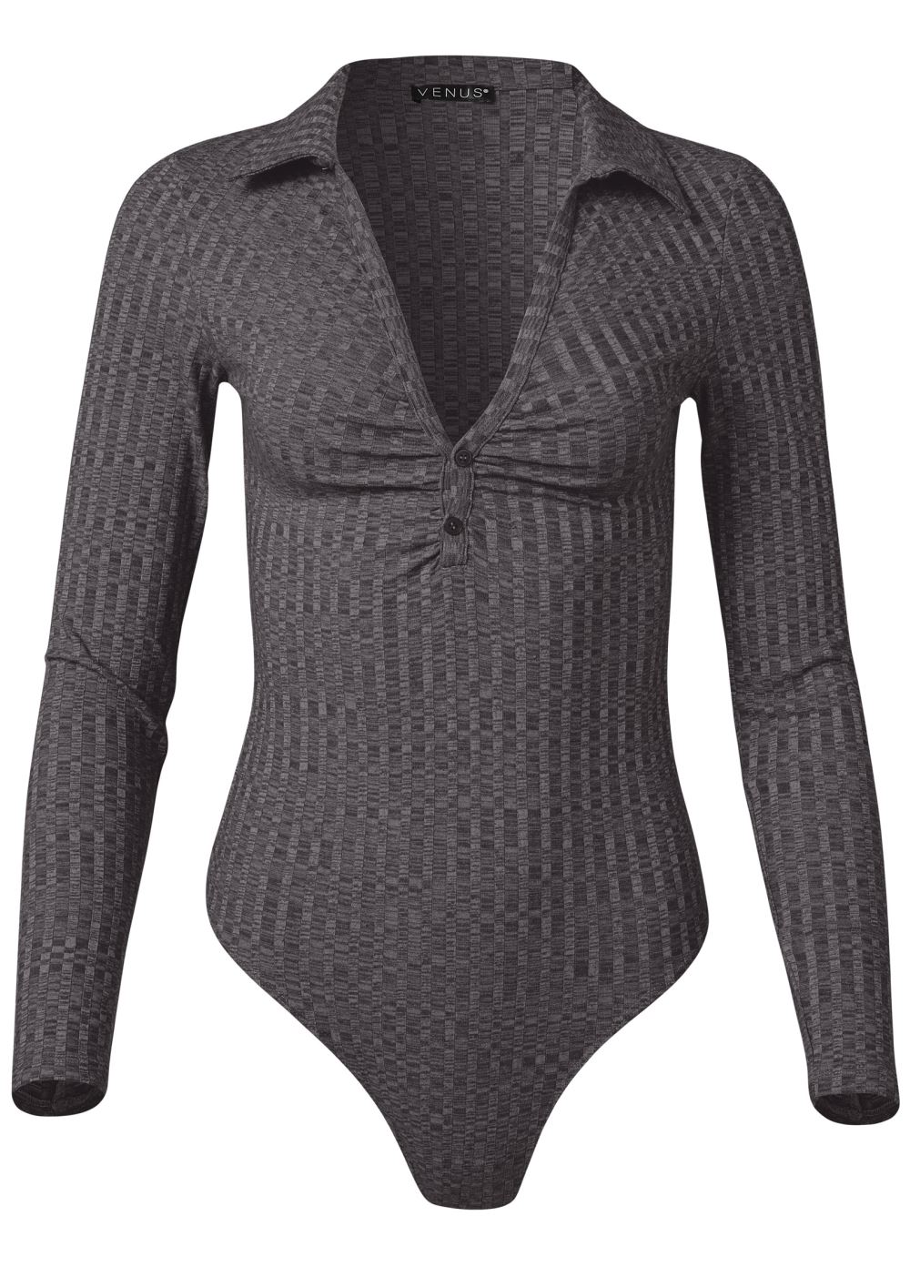 Venus Plunging Collared Bodysuit in Dark Heather Grey