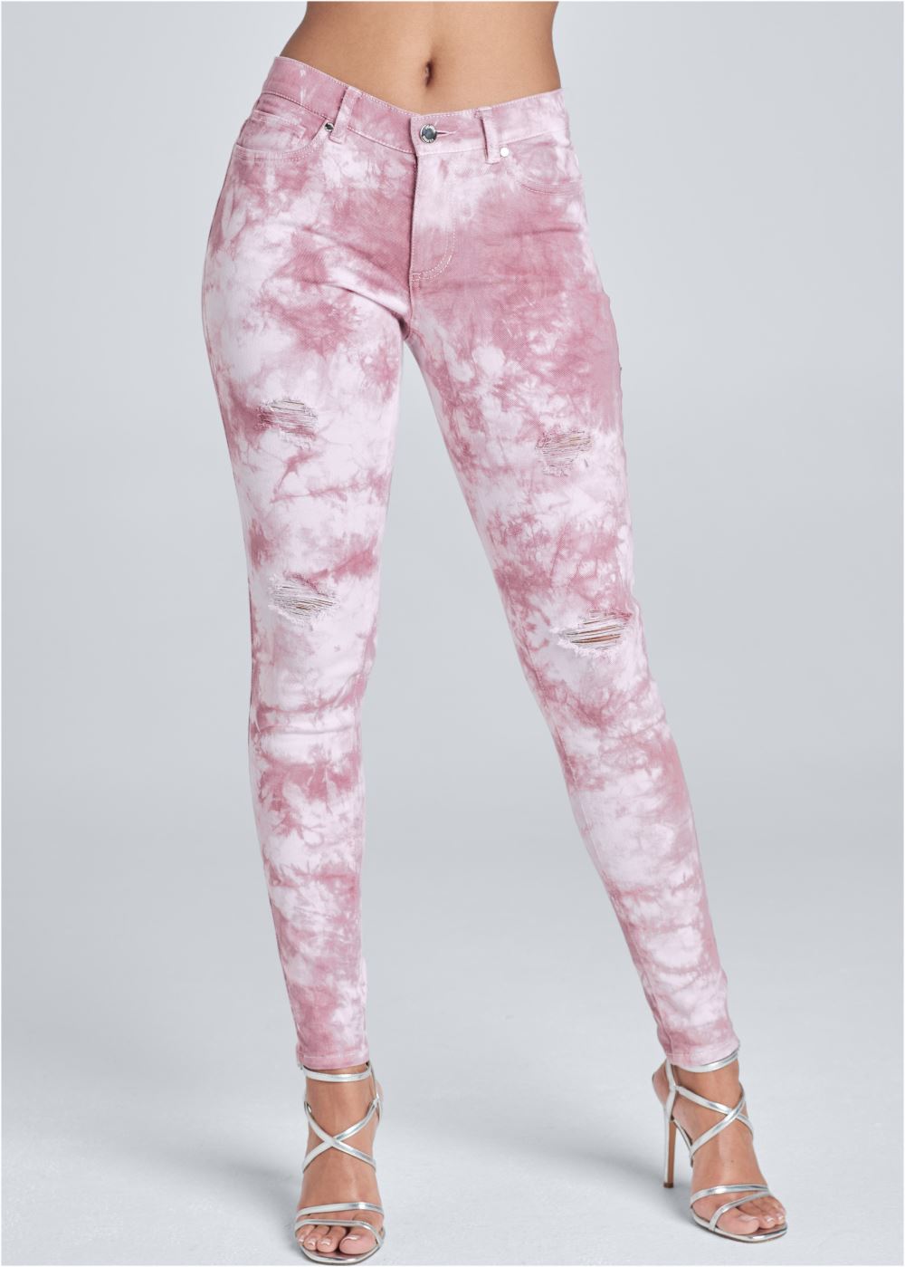Venus Ripped Tie Dye Skinny Jeans in Pink Multi