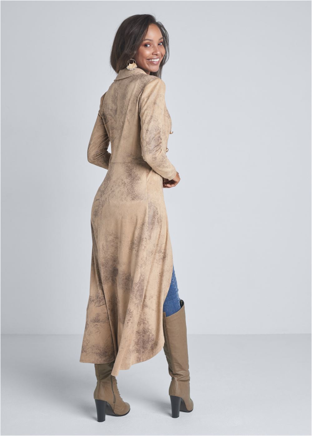Venus High-Low Faux-Suede Blazer in Brown Multi
