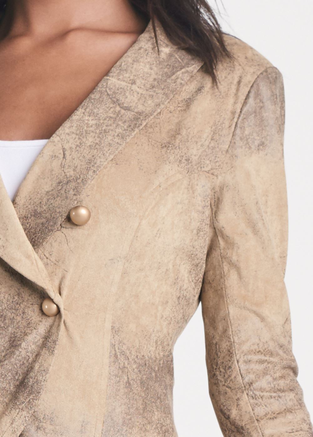 Venus High-Low Faux-Suede Blazer in Brown Multi