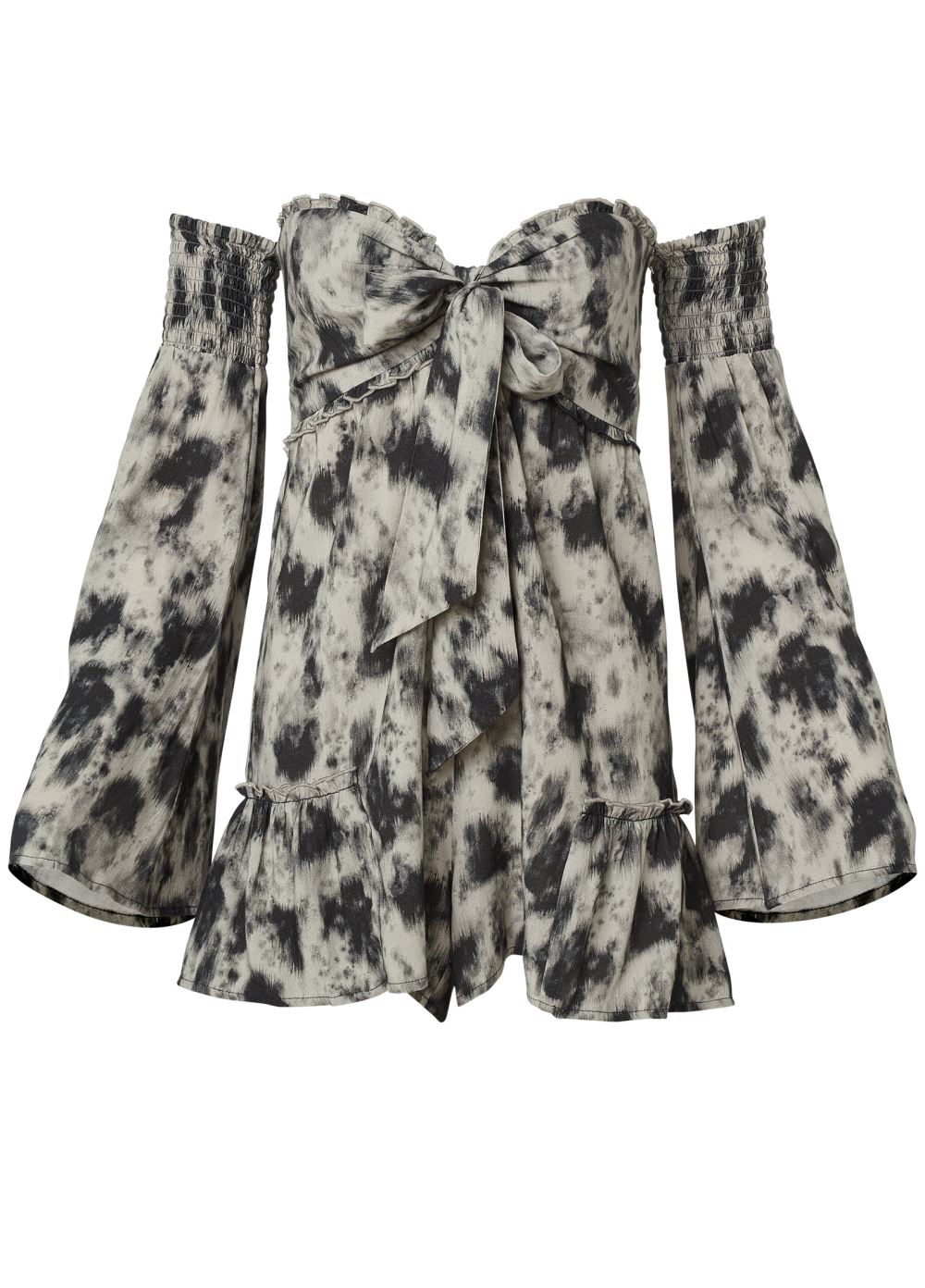 Venus Bell Sleeve Smocked Romper in Grey & Black