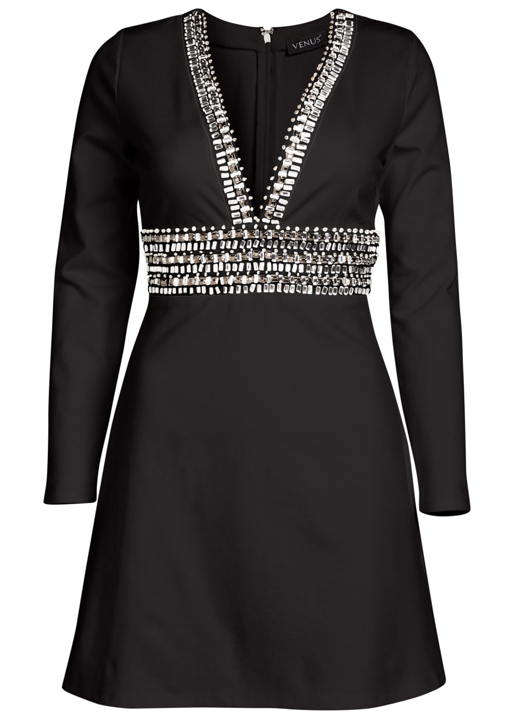 Venus Plunging Embellished Dress - Black