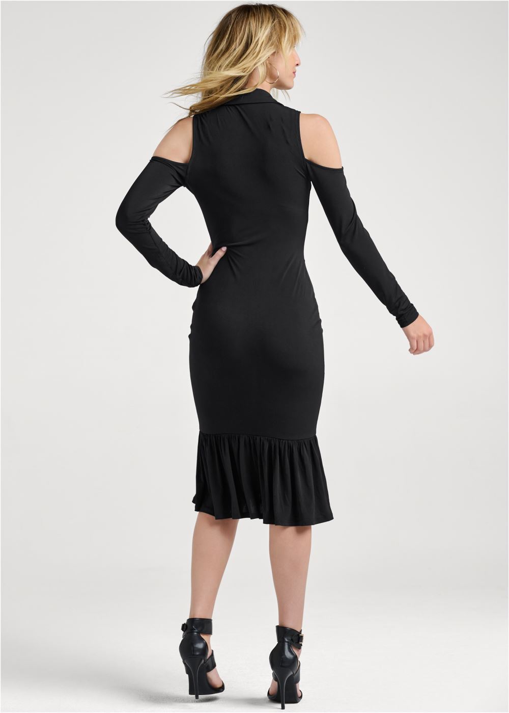 Venus Cold-Shoulder Button-Front Dress - Black