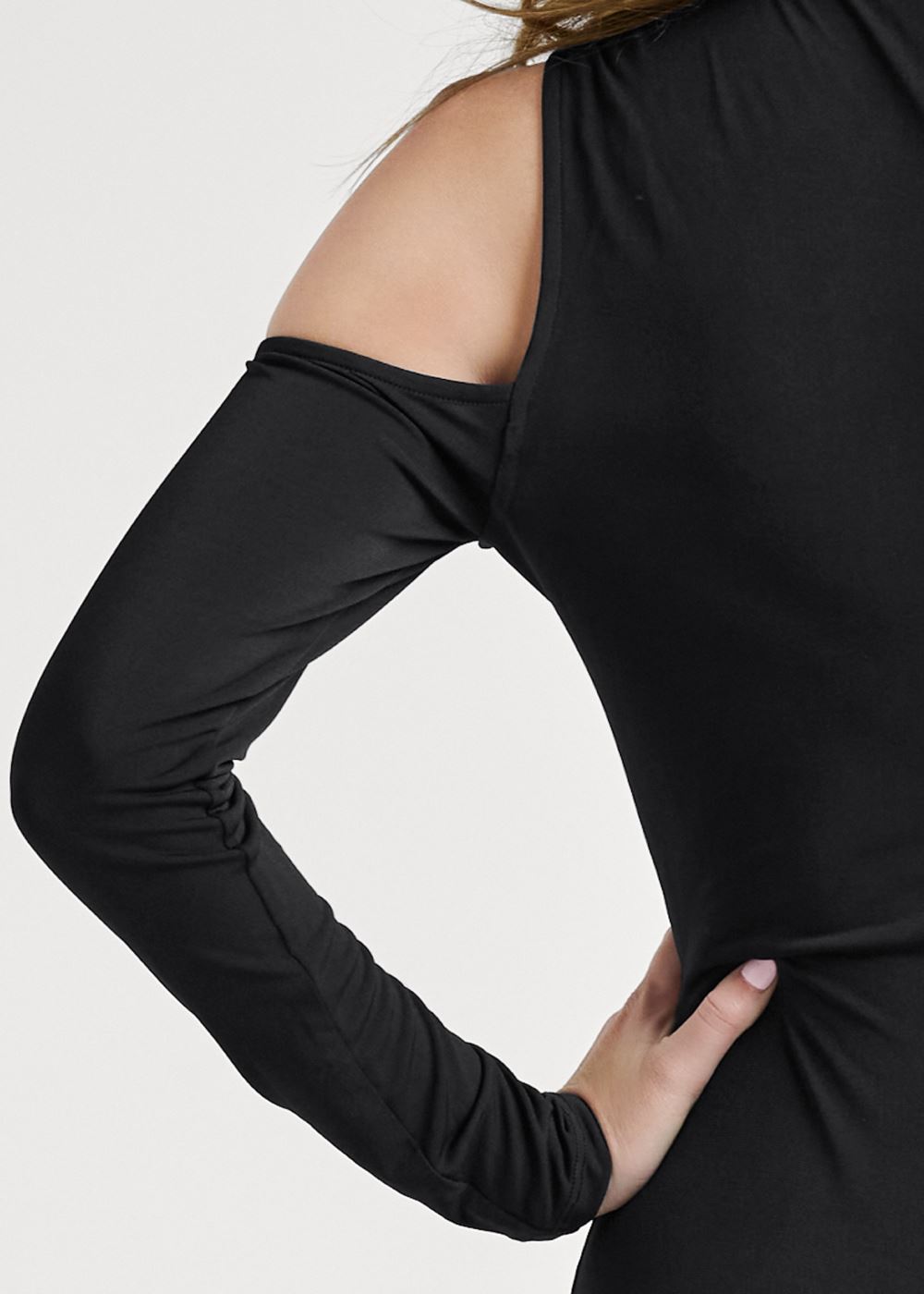 Venus Cold-Shoulder Button-Front Dress - Black