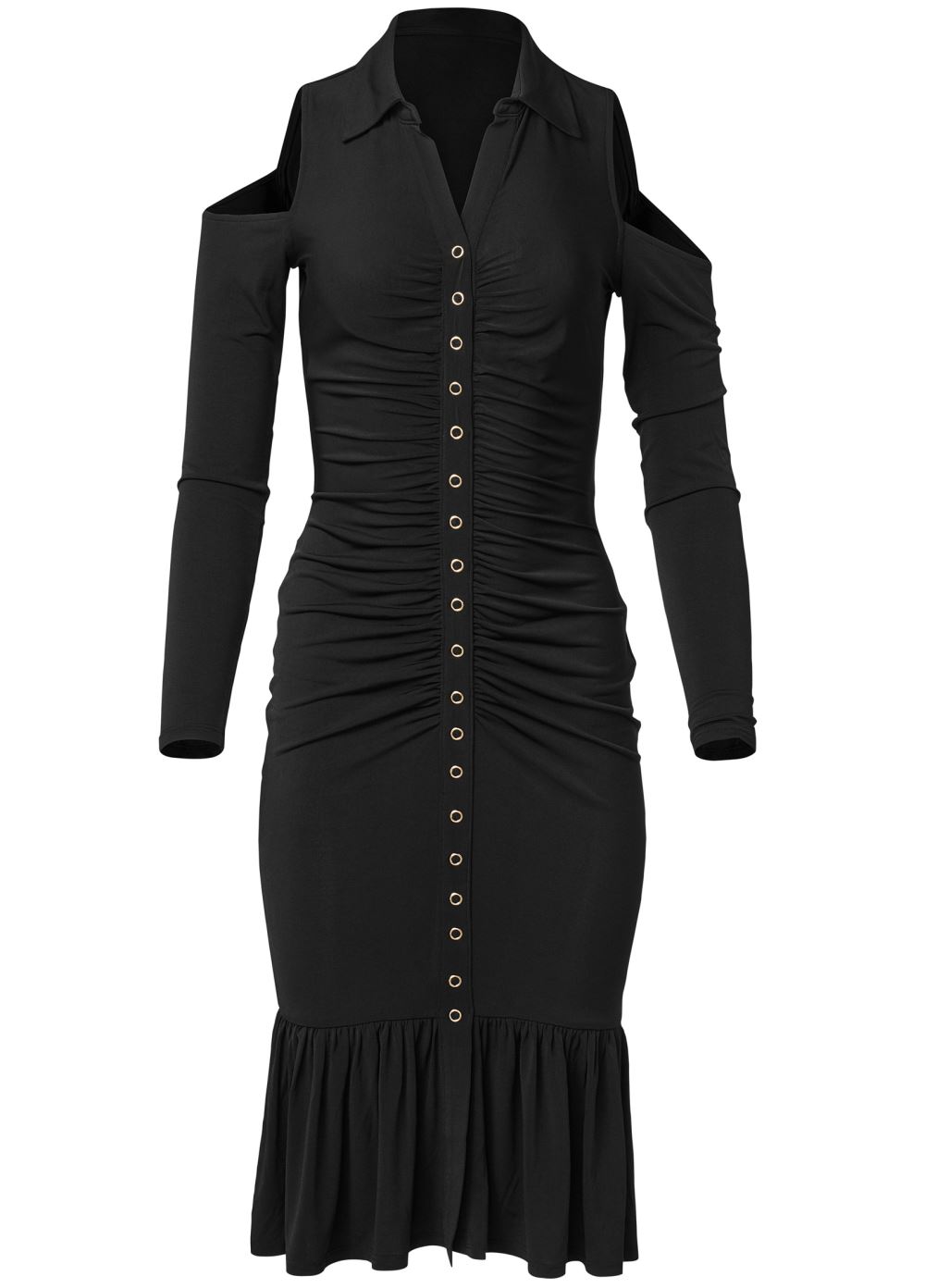 Venus Cold-Shoulder Button-Front Dress - Black