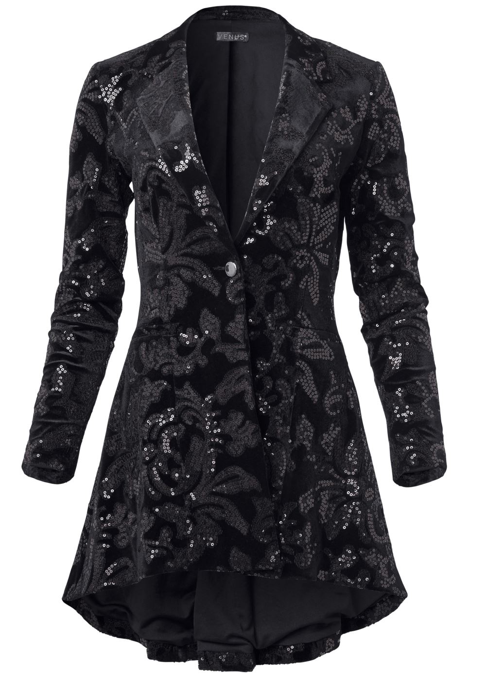 Venus Sequin Brocade Blazer in Black