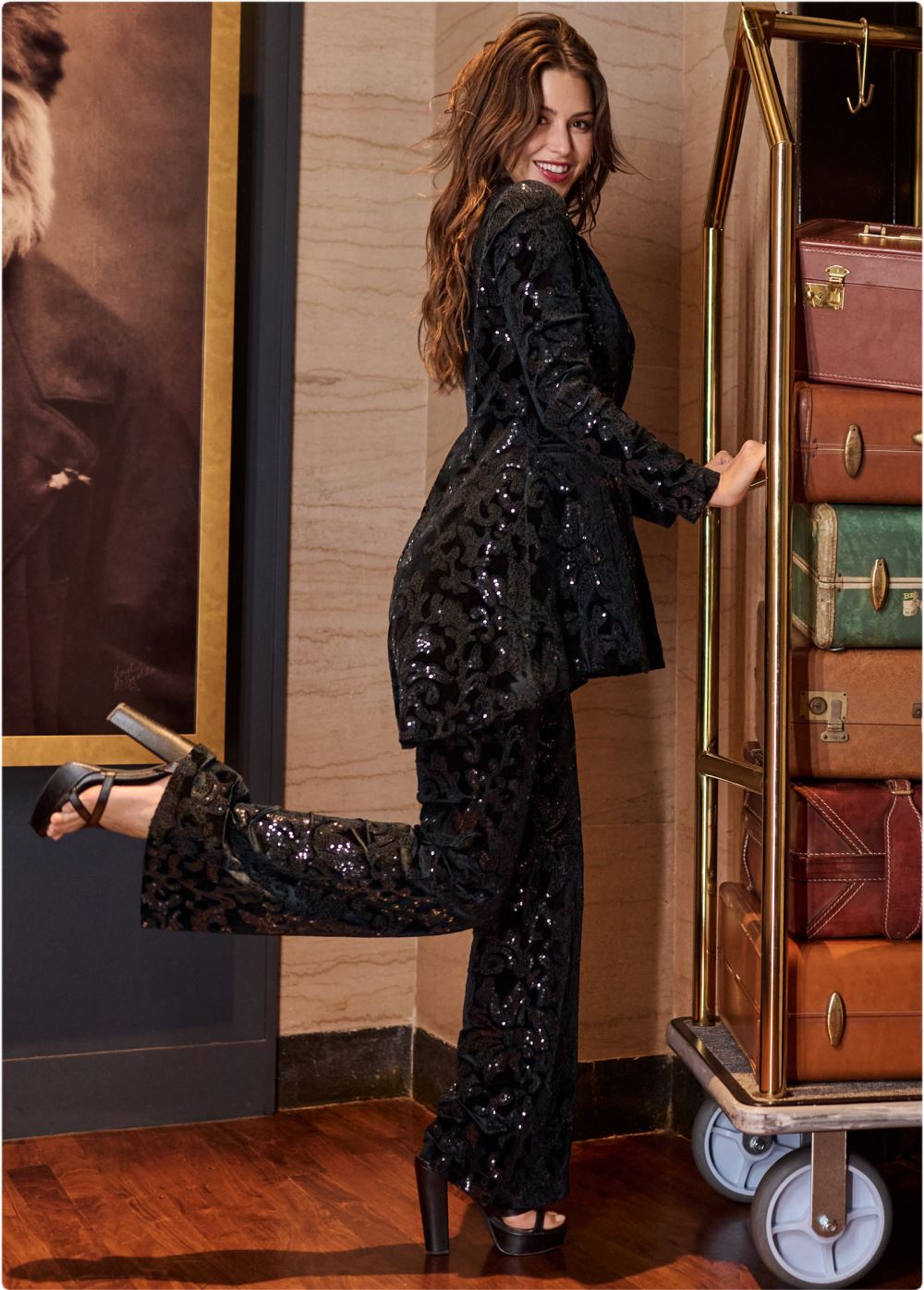Venus Sequin Brocade Blazer in Black