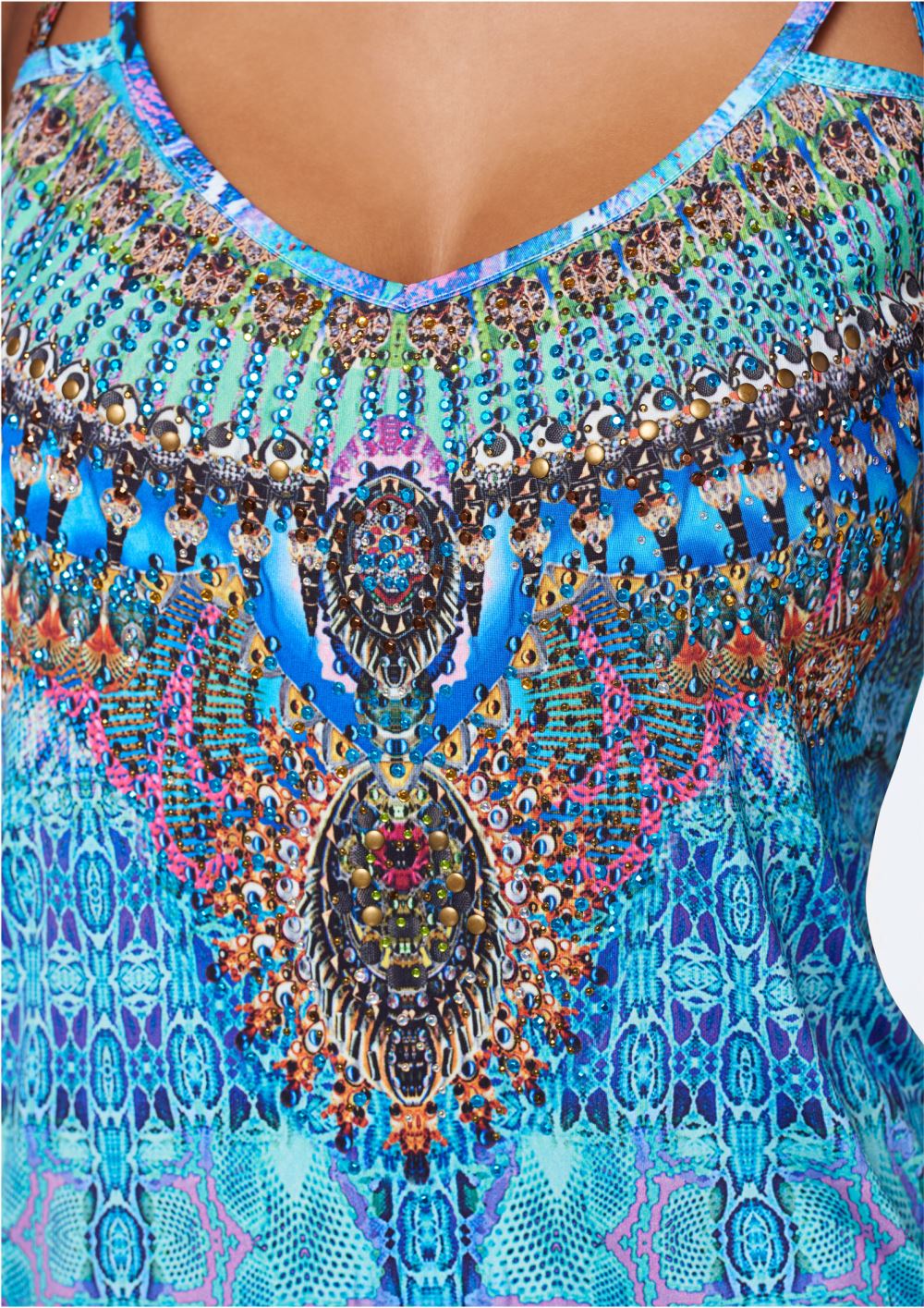 Venus Embellished Print Tank Top in Blue Multi