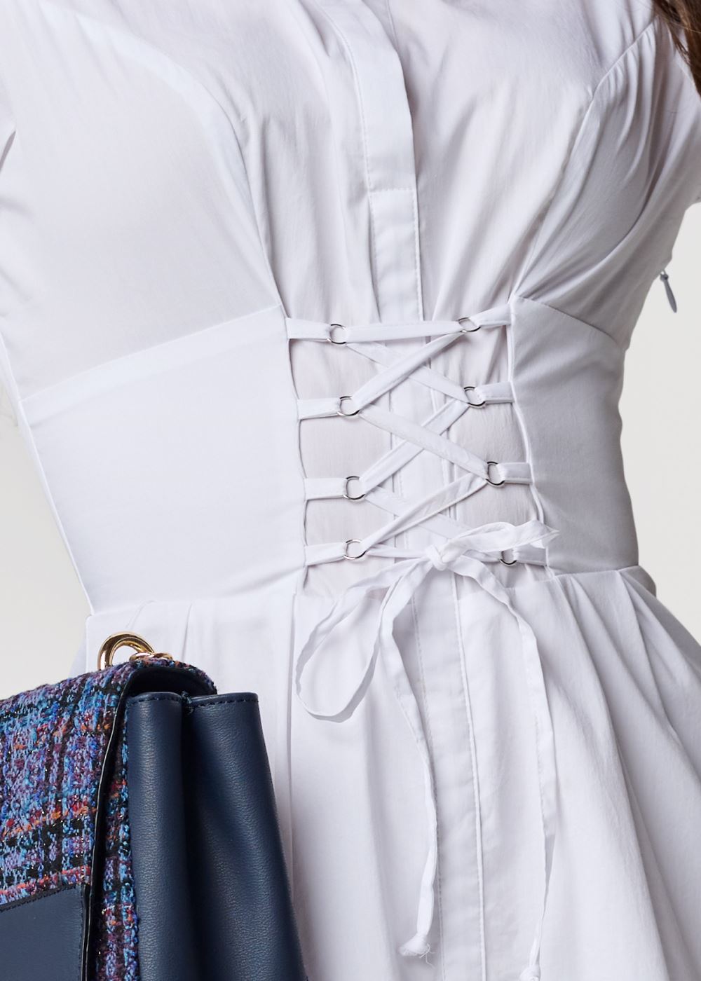 Venus Corset Waist Shirt Dress - White
