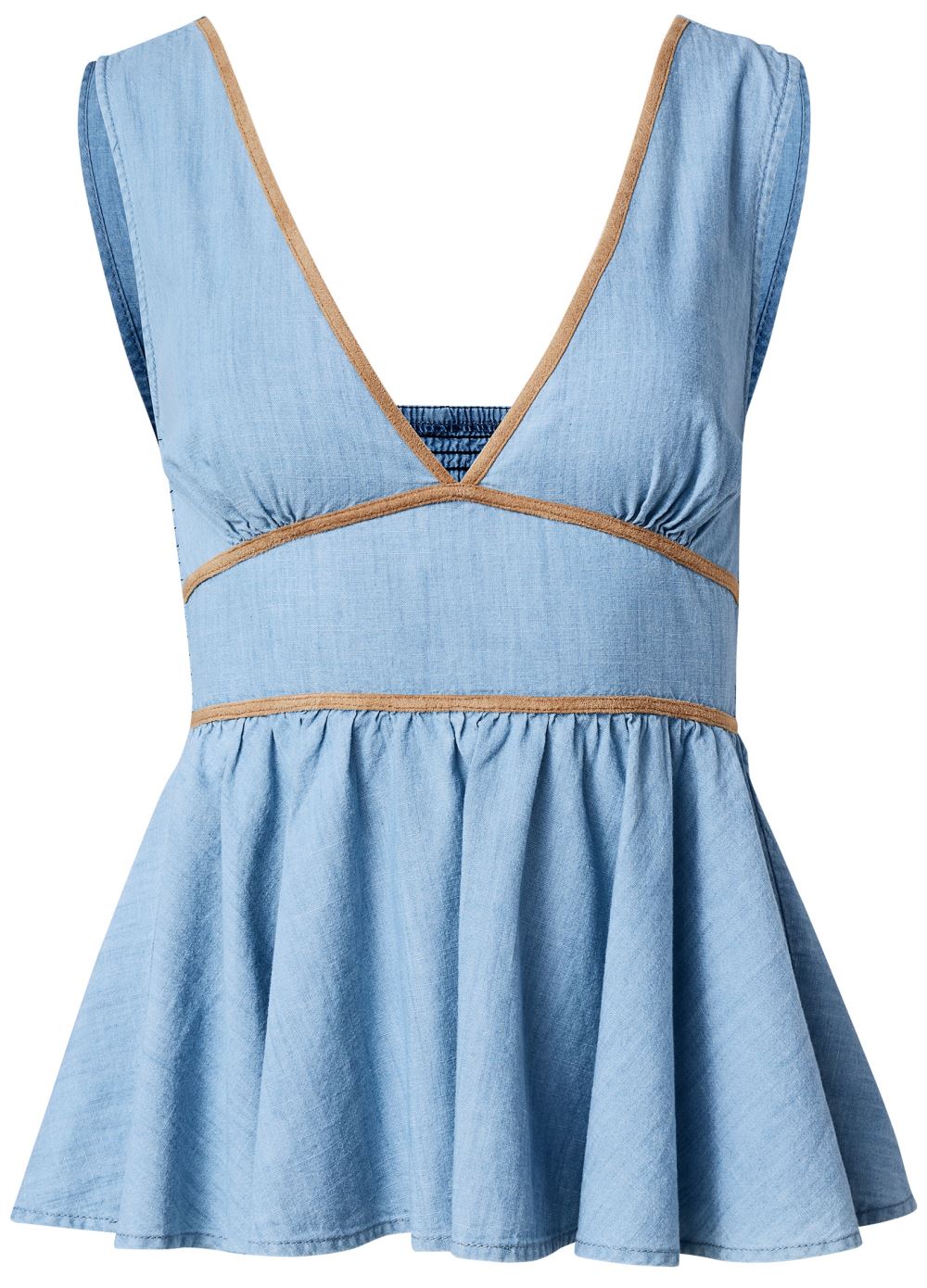 Venus Chambray Babydoll Top in Medium Wash