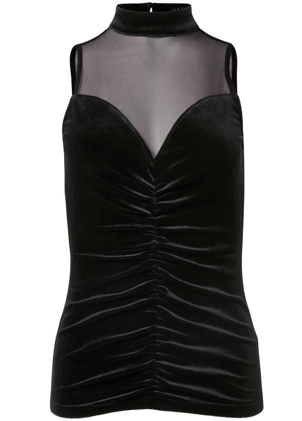 Venus Velvet Mesh Mock-Neck Top in Black