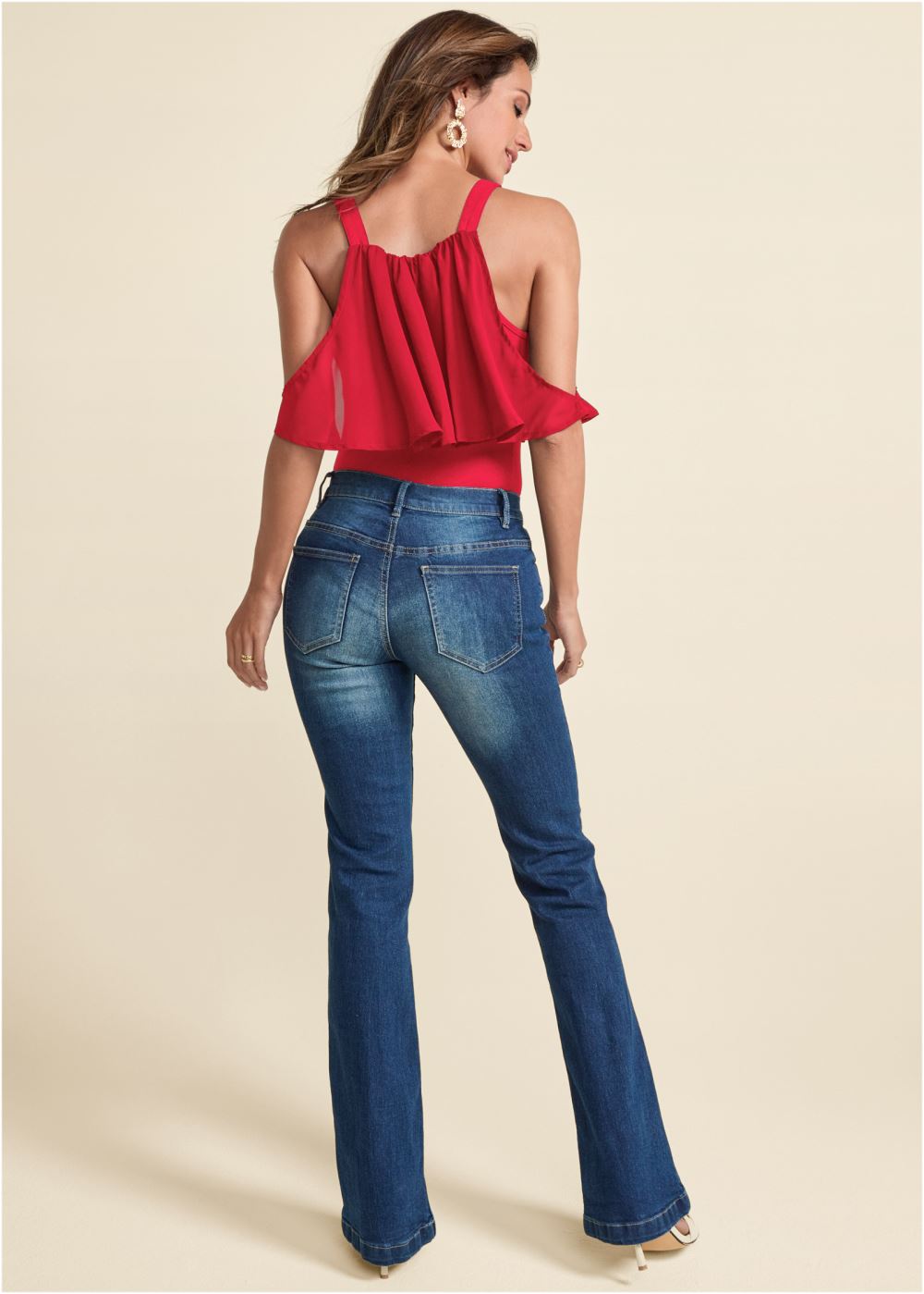 Venus Cold-Shoulder Overlay Top in Red