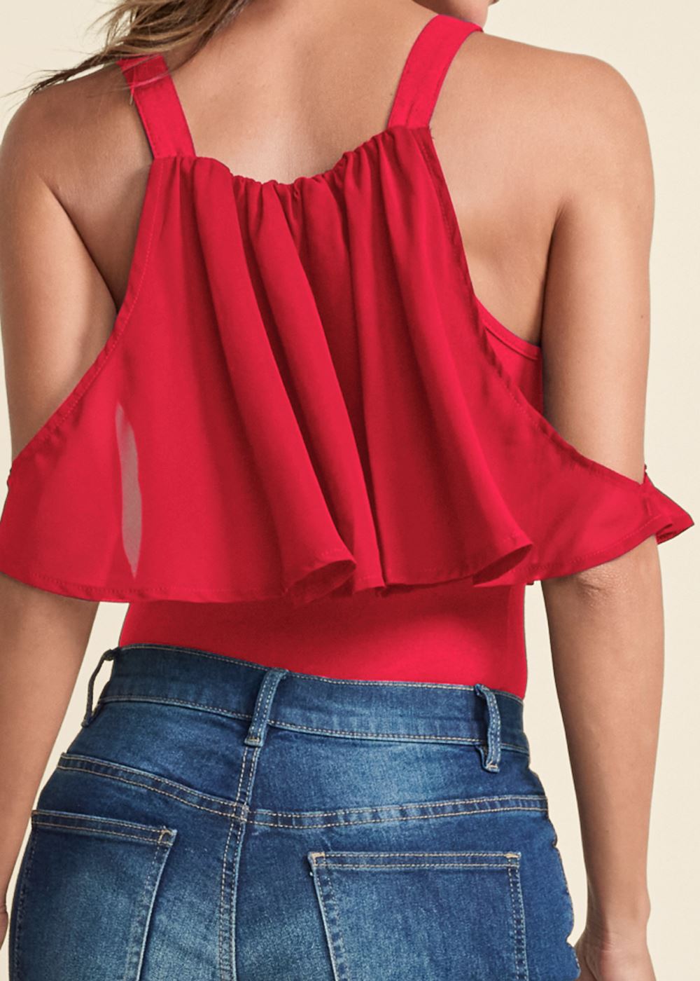 Venus Cold-Shoulder Overlay Top in Red