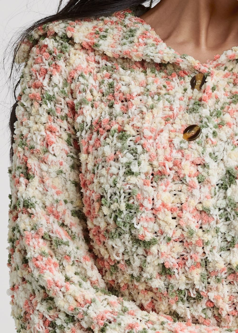 Venus VENUS | Popcorn Knit High Collar Sweater in White Multi