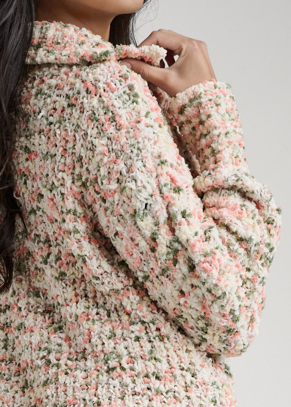 Venus VENUS | Popcorn Knit High Collar Sweater in White Multi