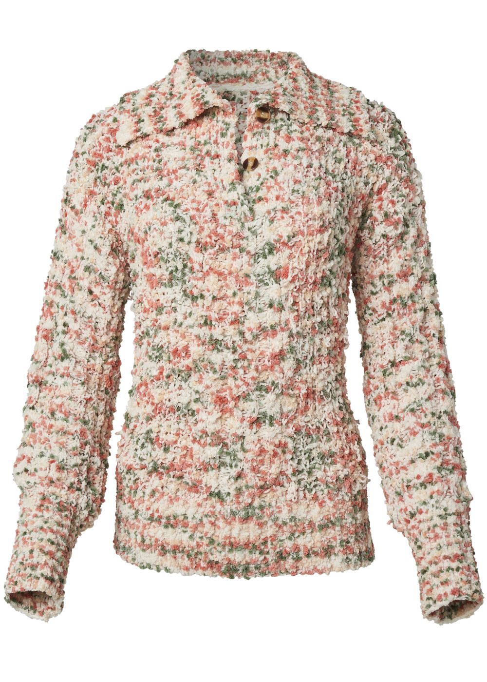 Venus VENUS | Popcorn Knit High Collar Sweater in White Multi