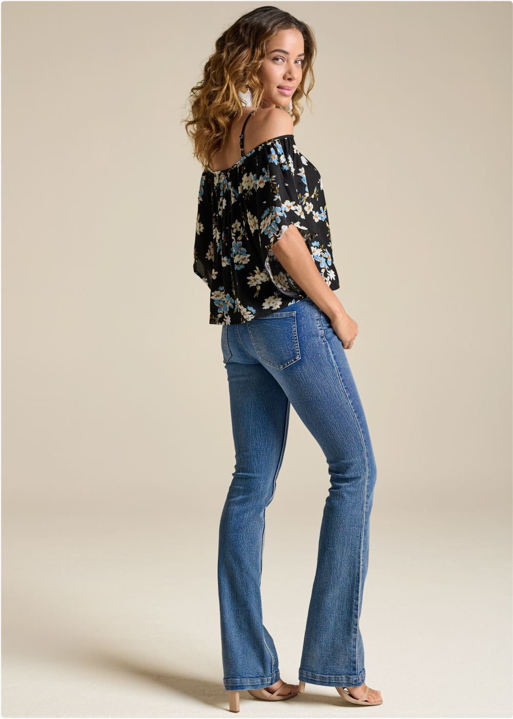 Venus Cold Shoulder Top in Black Multi