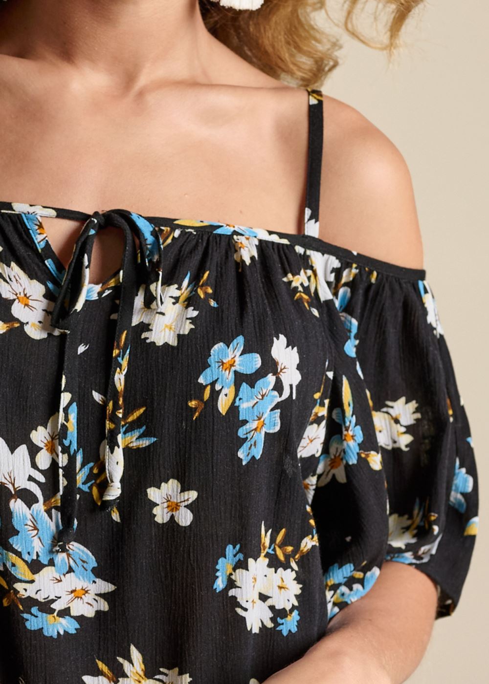 Venus Cold Shoulder Top in Black Multi