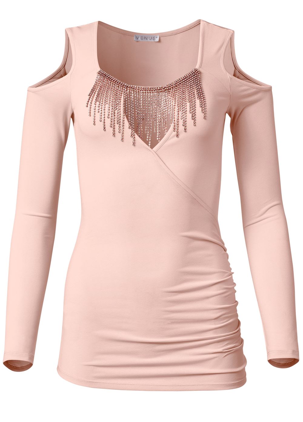 Venus Rhinestone Trim Cutout Top in Light Pink