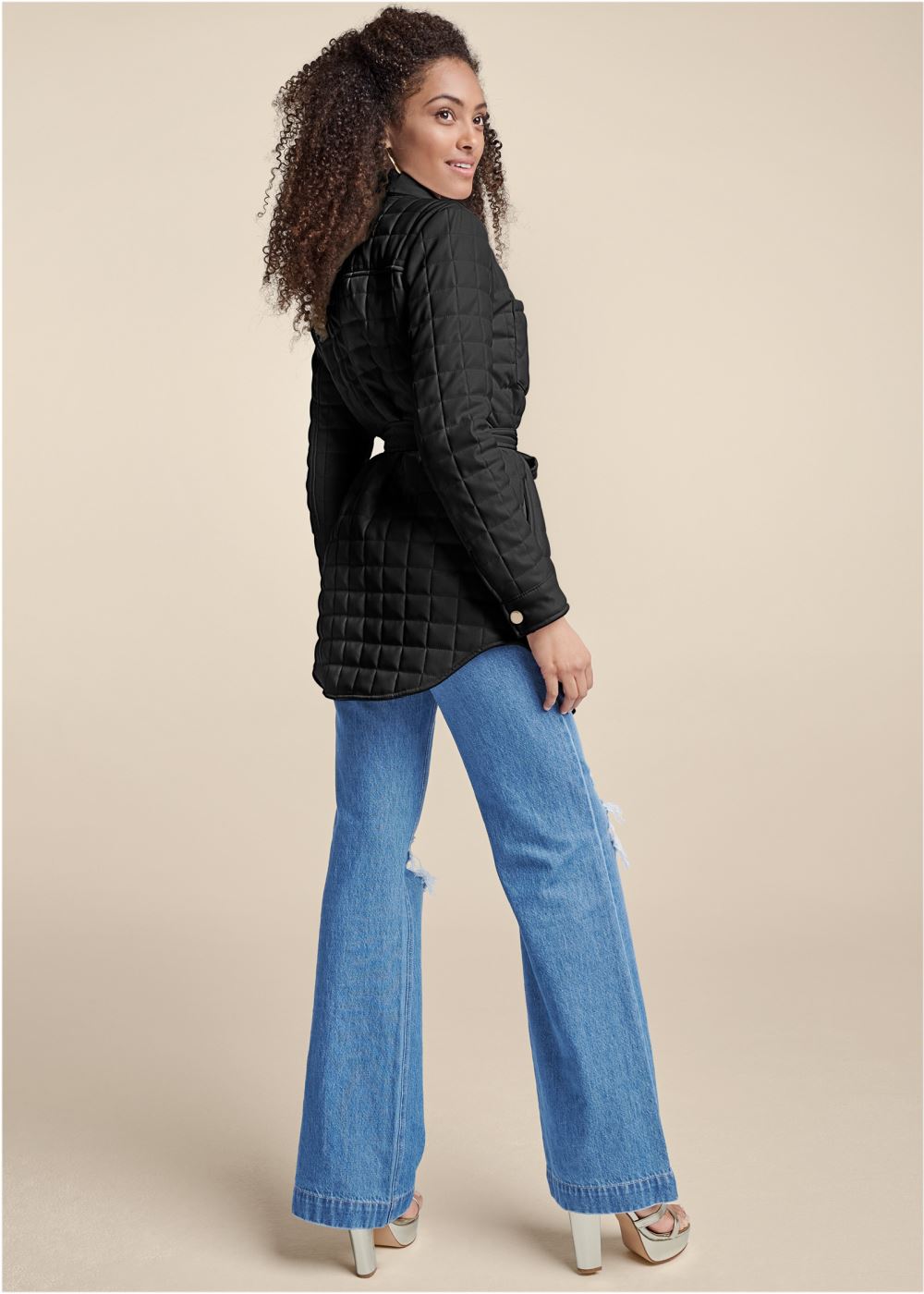 Venus Faux-Leather Shacket in Black
