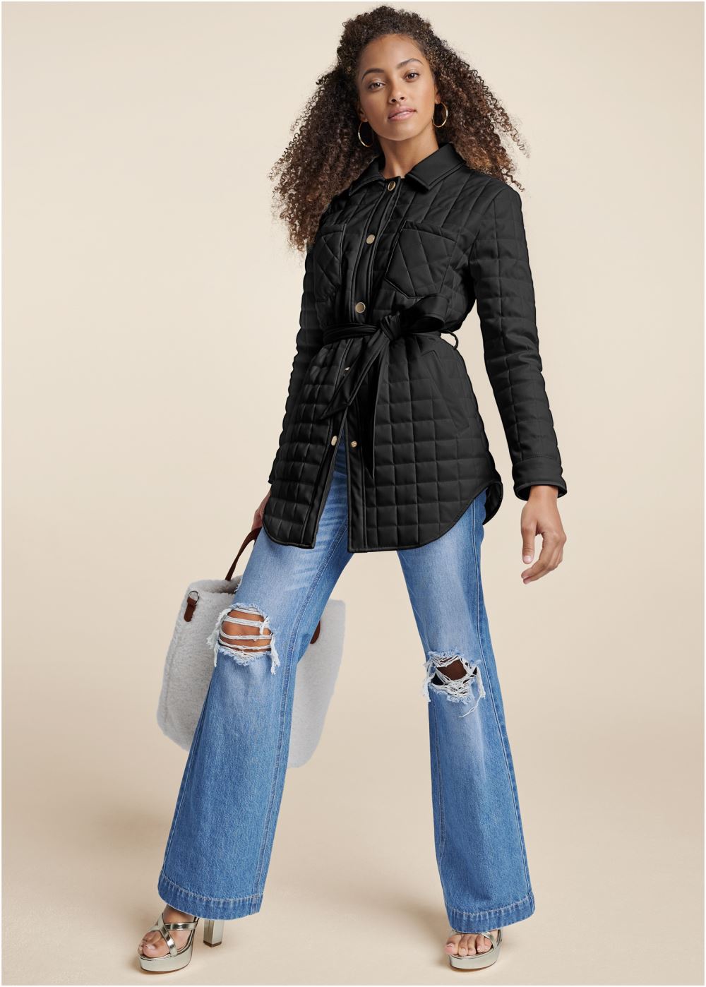 Venus Faux-Leather Shacket in Black