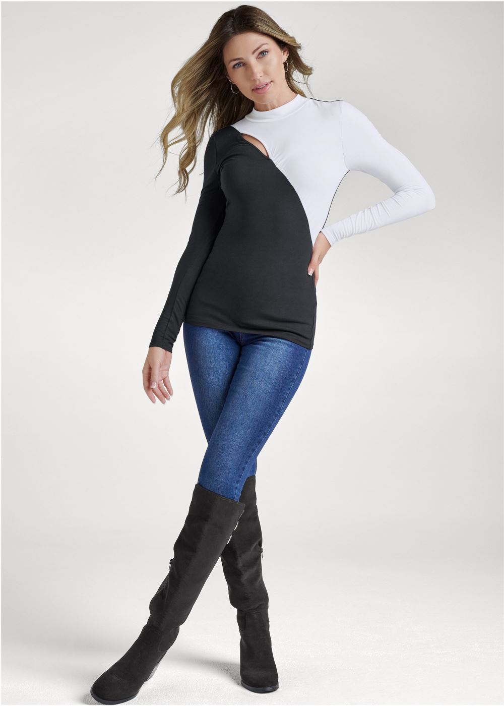 Venus Asymmetrical Colorblock Top in Black & White