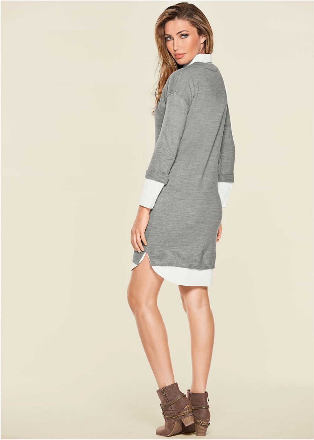 Venus Layered Sweater Dress - Heather Grey Multi