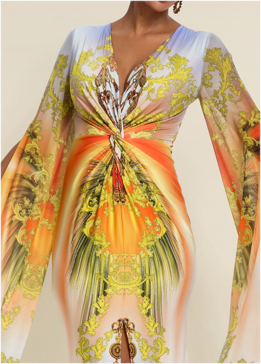 Venus Exaggerated Sleeve Dress - Yellow Multi