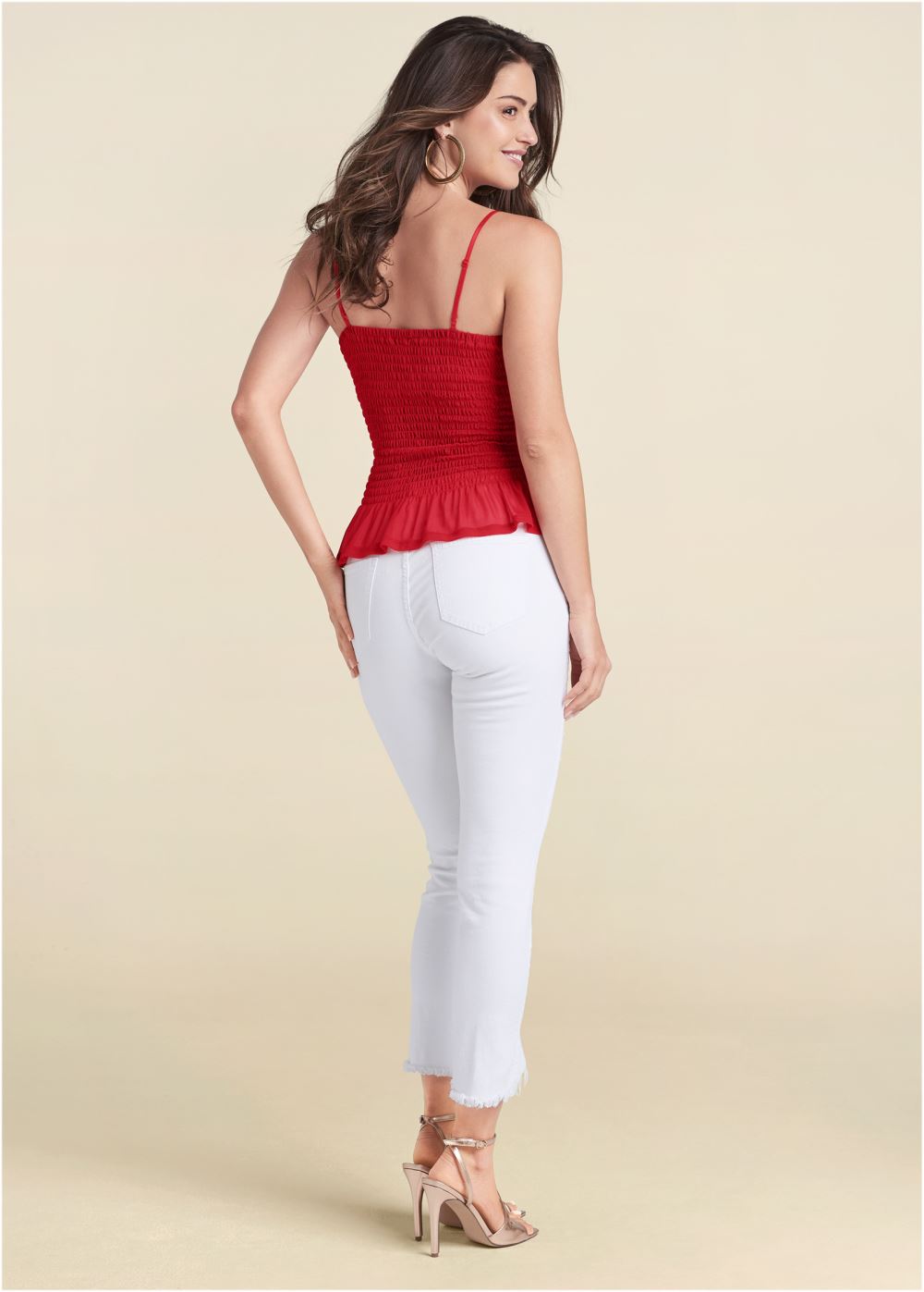 Venus Smocked Mesh Top in Red