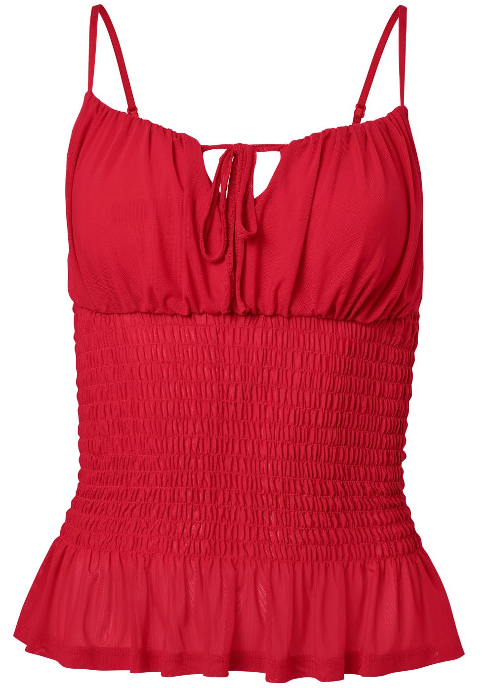 Venus Smocked Mesh Top in Red