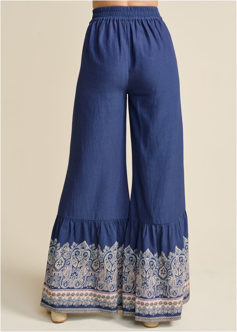 Venus Linen Border Print Pants in Navy Multi