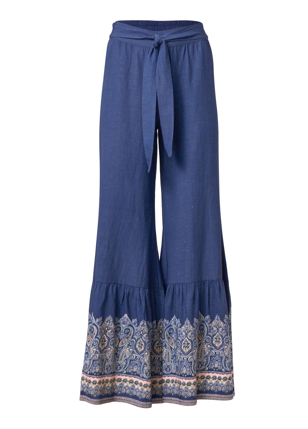Venus Linen Border Print Pants in Navy Multi