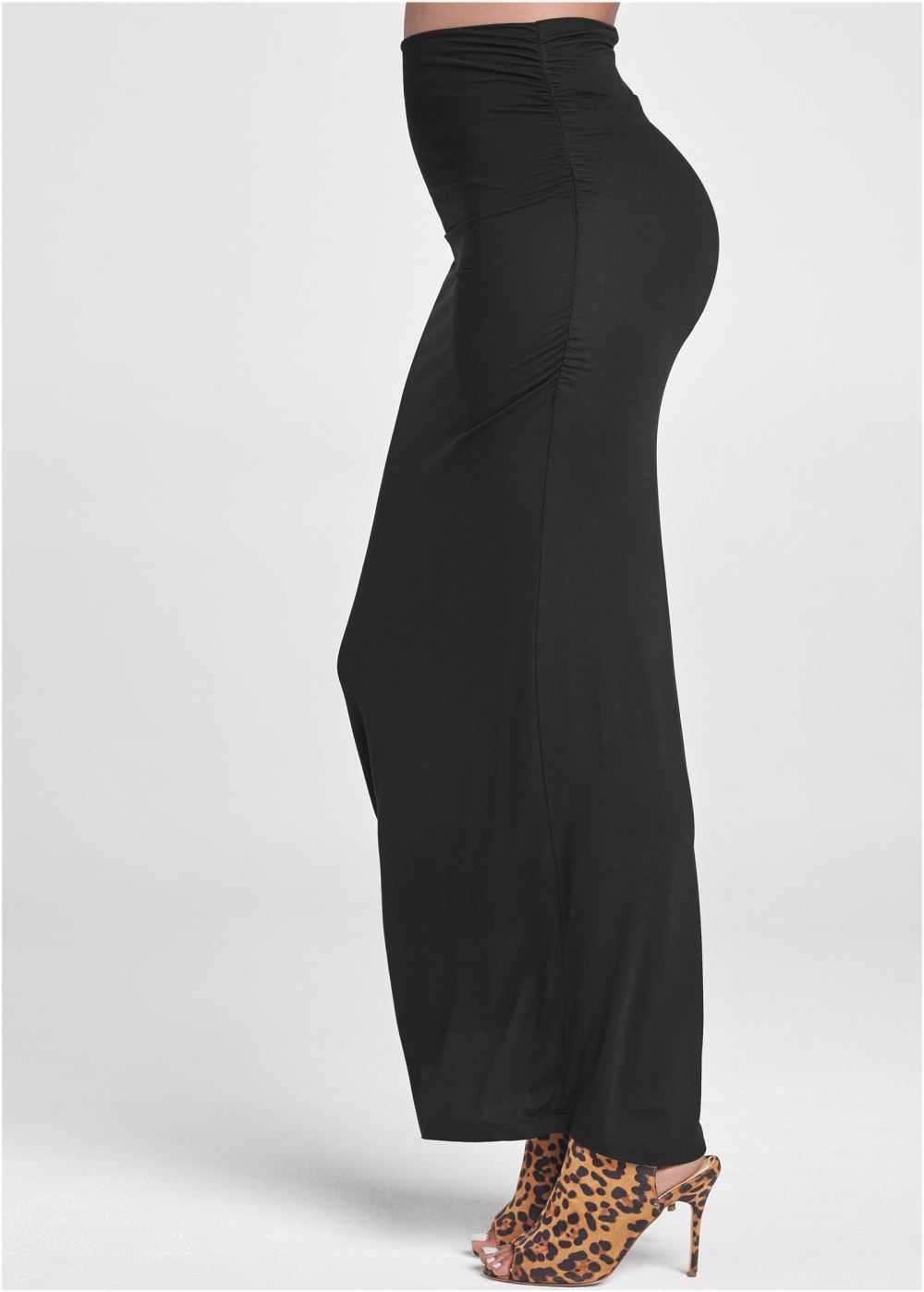 Venus Gathered Waist Long Skirt - Black