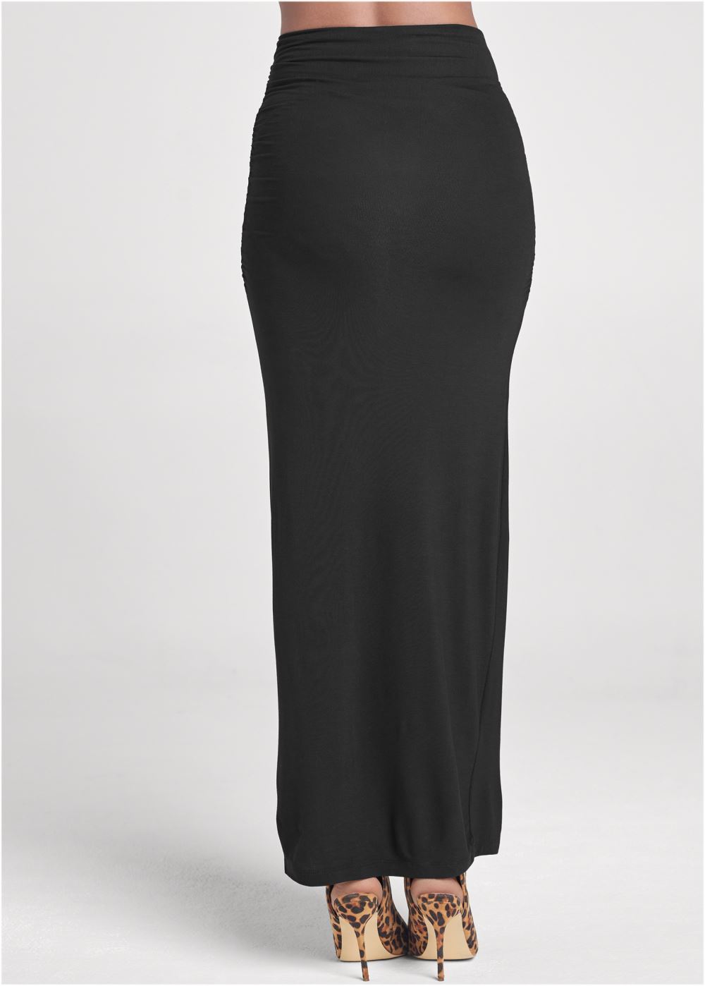 Venus Gathered Waist Long Skirt - Black