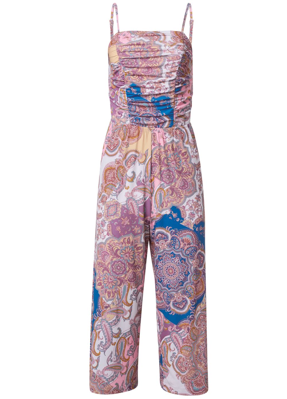 Venus Paisley Ruched Jumpsuit in Pink Multi