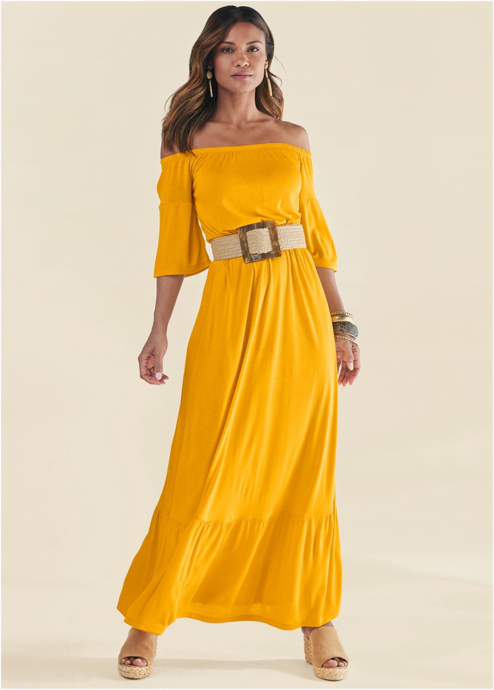 Venus Off-The-Shoulder Maxi Dress - Yellow