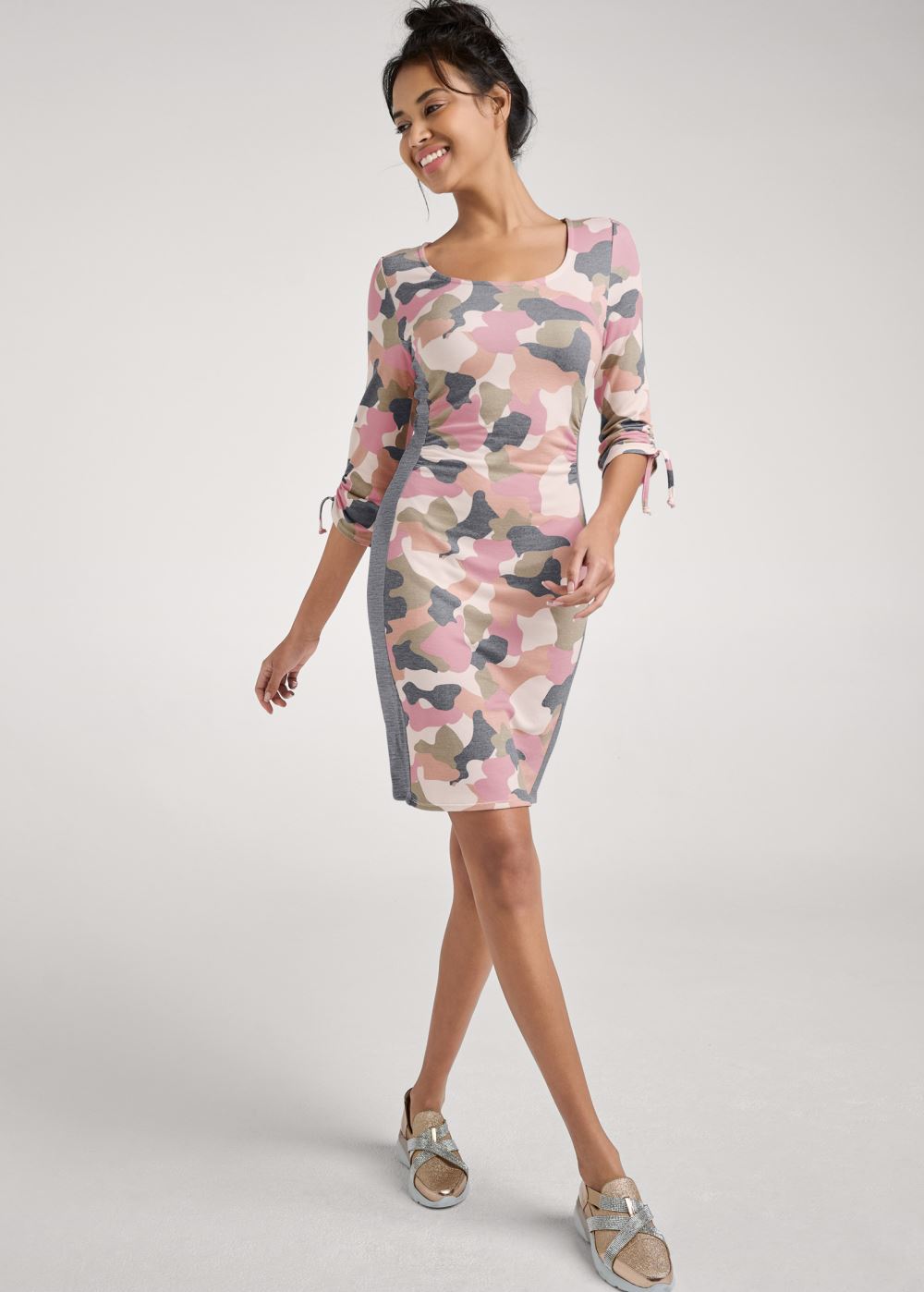 Venus Camo Color Block Dress - Brown Multi