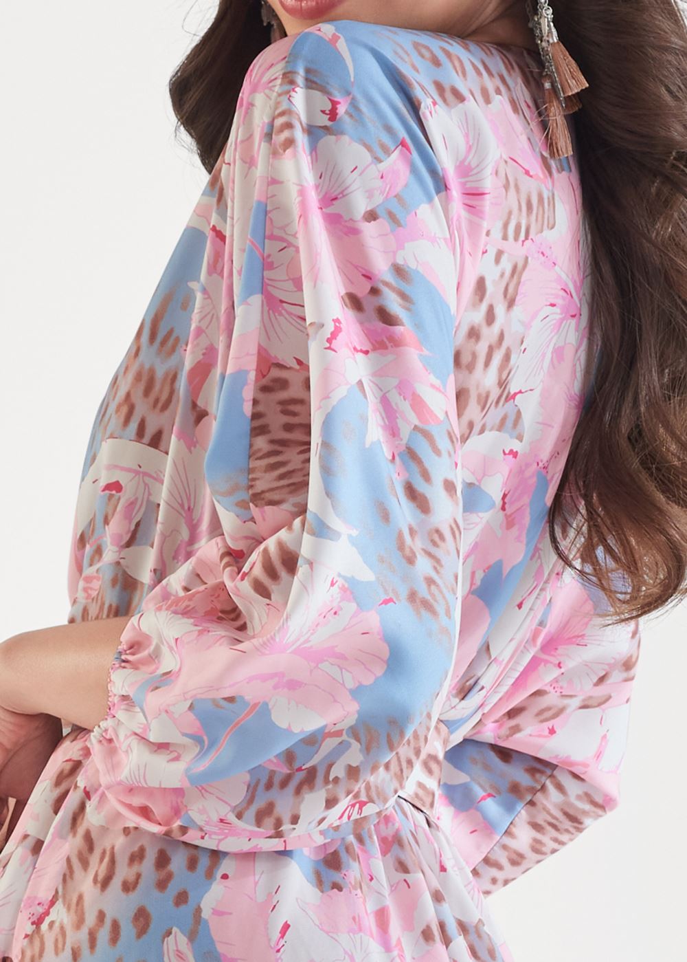 Venus Classic Cheetah And Tropical Floral Dress  - Light Blue Multi