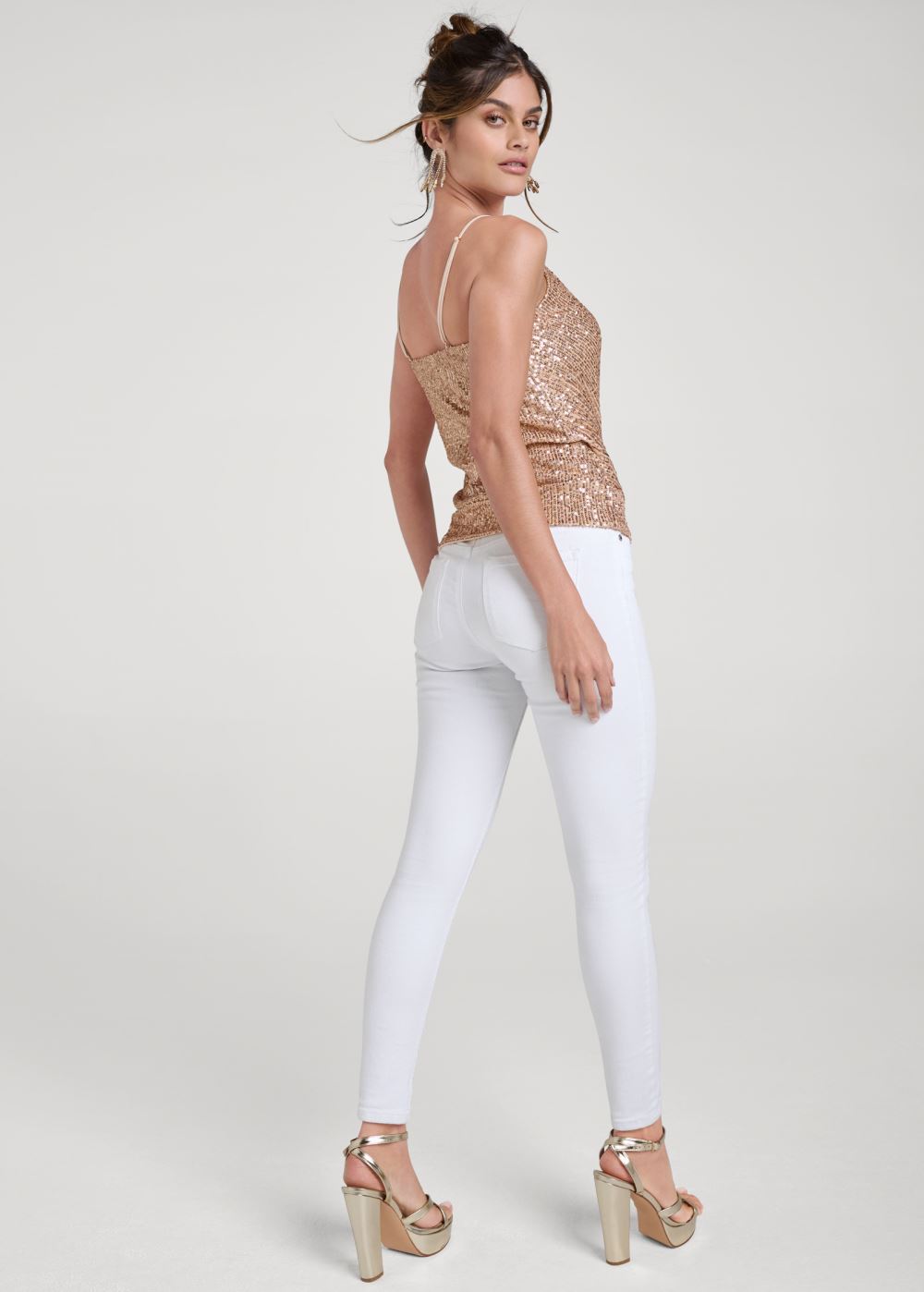 Venus Sequin Surplice Tank Top in Rose Gold
