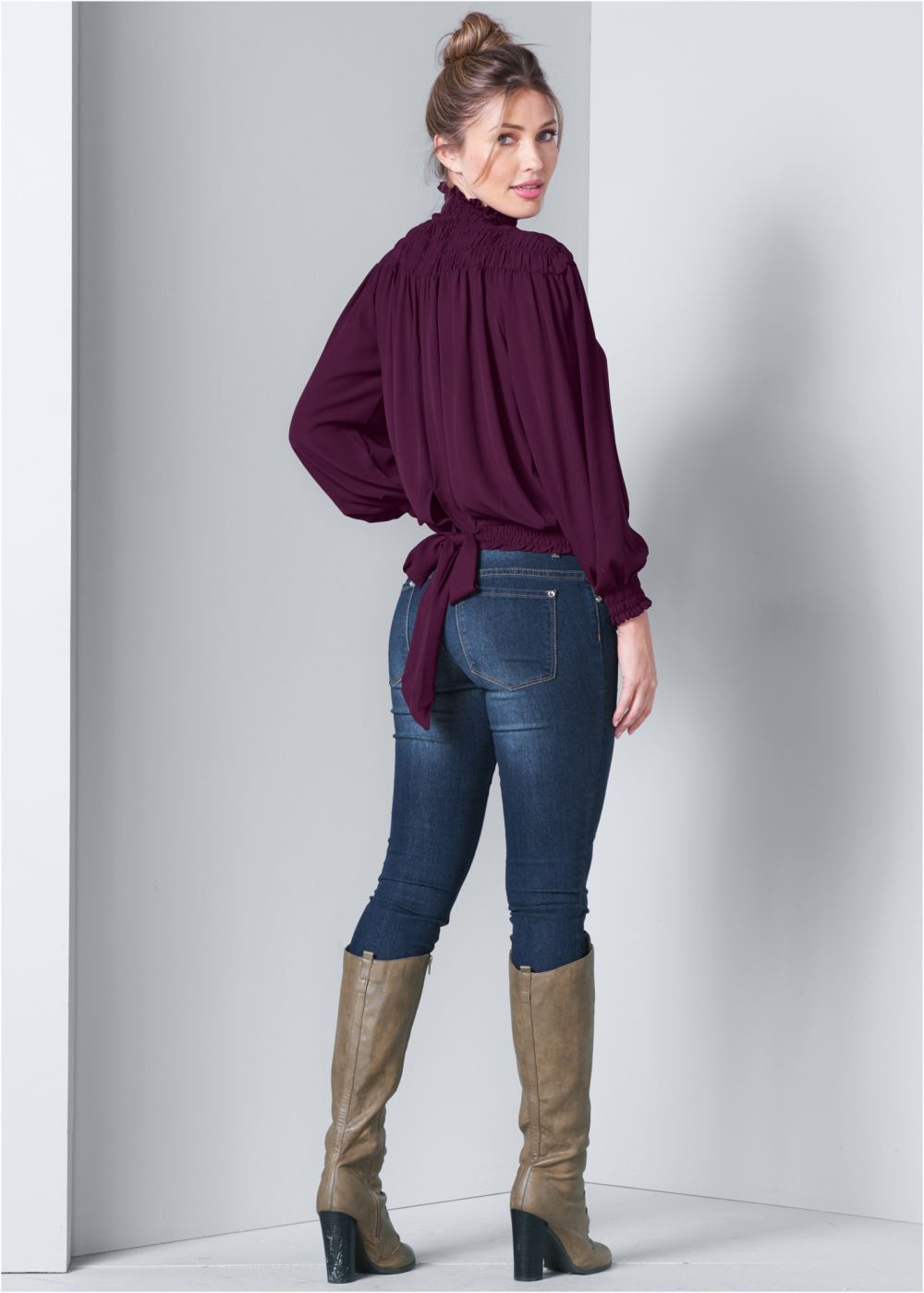 Venus Smocked Detail Top in Dark Purple